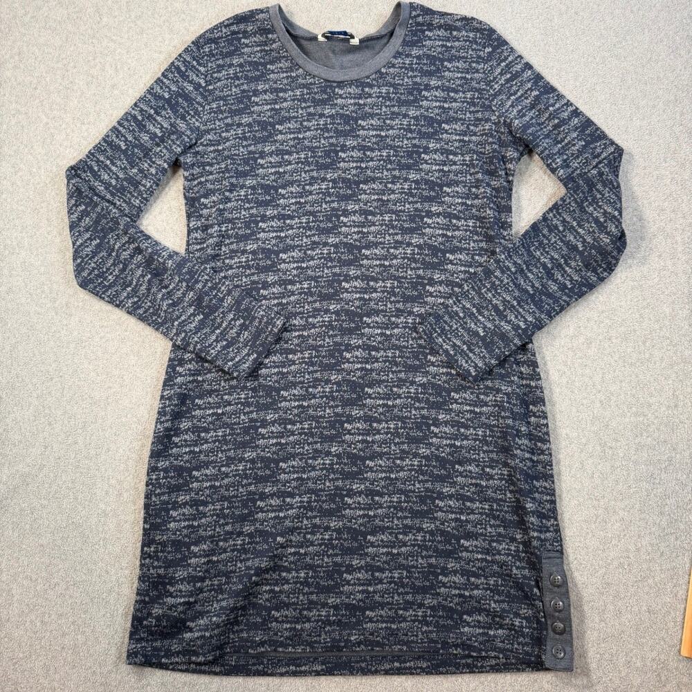 KAVU Women's Large Blue Gray Long Sleeve Shift Dress Tunic Button Detail Crew